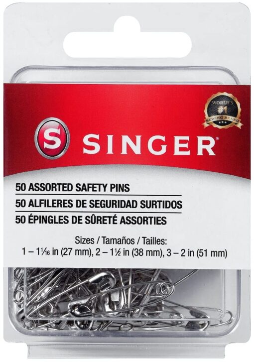 SINGER 00226 Assorted Safety Pins, Multisize, Nickel Plated, 50-Count