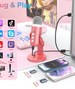 Alternative view of ZealSound Gaming USB Pink Microphone with Quick Mute for Phone Computer PC PS5,Studio Mic with Gain Control,Echo&Monitor Volume Adjust for Streaming Vocal Recording ASMR Podcast Video K66