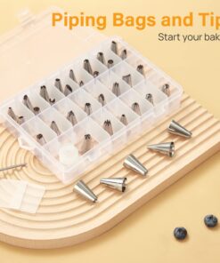 Kootek 42pcs Piping Bags and Tips Set, Cake Decorating Supplies Kits for Baking with 36 Numbered Frosting Icing Tips, 2 Reusable Pastry Bags, Easy Carry Storage Box and Other Baking Tools 30 71WLideZcsL