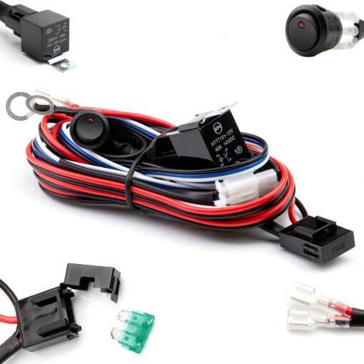 Eyourlife 300W Light Bar Wiring Harness, 12V 40A DT Connector 1 Lead Harness, Relay Relay Blade Fuse Wiring Harness Kit for Off Road LED Light Bar with On Off Power Switch 10ft