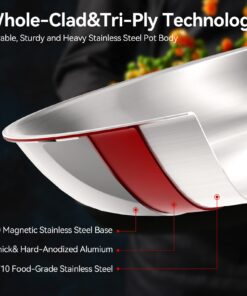 Duxtop Whole-Clad Tri-Ply Stainless Steel Induction Cookware Set, 9PC Kitchen Pots and Pans Set 25 71WMxso6mL