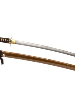 Alternative view of Handmade Sword - Samurai Katana Swords, Battle Ready, Hand Forged, 1045 Carbon Steel, Damascus Blade, 10 Times Folded, Heated Tempered, Full Tang, Sharp, Bamboo Tsuba, Brown Cotton Ito Handle