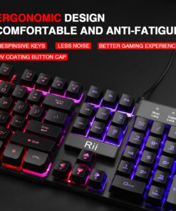 Alternative view of Rii RK100+ Multiple Color Rainbow LED Backlit Large Size USB Wired Mechanical Feeling Multimedia PC Gaming Keyboard,Office Keyboard for Working or Primer Gaming,Office Device RK100+ Rainbow LED Backlit