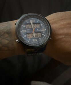 VIGOROSO Men's LED Analog Digital Date Week Sports Outdoor Steel Blue Dial Watch Black&Blue 39 71WVGQxKoL