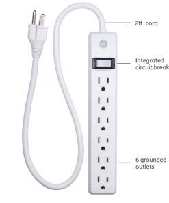 GE 6-Outlet Power Strip 2 Pack, 2 Ft Extension Cord, On/Off Switch, Integrated Circuit Breaker, Heavy Duty, UL Listed, White, 14087 6 71WXQm2NgkL