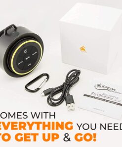 iFox Portable Bluetooth Shower Speaker, IPX7 Waterproof Outdoor Wireless Speaker, Built-in Mic, Carabiner, Beach, Camping, Hiking, Pool, Great Gift, Black/Gold 28 71WXdoxPsGL