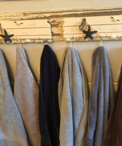 MyGift 13.4 Inch Wall Mounted Wood Nautical Theme Coat Rack with 3 Hooks and Decorative White Sand, Starfish, Seagull and Seashells Design 21 71WXjOclQFL