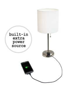 LimeLights LT2024-WHT Brushed Steel Stick Table Desk Lamp with Charging Outlet and Drum Fabric Shade, White 1 28 71WYWzbxmYL