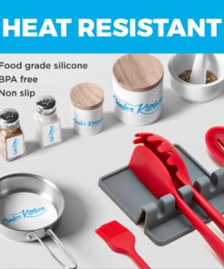 Silicone Spoon Rest for Stove Top with Drip Pad (Two Pack) - Heat Resistant, BPA Free Utensil Rest & Spoon Holder for Kitchen Counter - Grill Utensil Holder for Spatulas, Tongs, Ladles - Grey Medium - 2 Packs Gray 29 71WYxdfuMoL