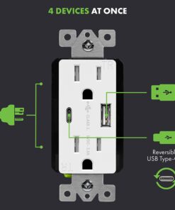 Alternative view of TOPGREENER USB Outlet, Type C USB Wall Charger Outlet, 15 Amp TR Receptacle Plug, Charging Power Outlet with USB Ports, Electrical USB Socket, UL Listed, TU21536AC-W-2PCS, White, 2 Pack