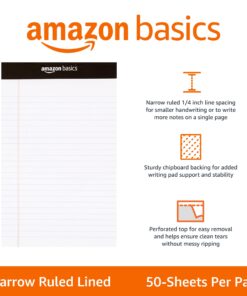 Amazon Basics Narrow Ruled Lined Writing Note Pad, 5 inch x 8 inch, White, 12 Count (12 Pack of 50 pages) 5-Inch by 8-Inch 26 71WZOHugL0L