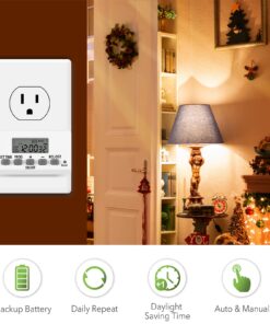 BN-LINK Digital Timer Outlet Indoor,24 Hour Light Timer Easy Programmable,Mini 2 Prong Plug in Timers for Electrical Outlets,Lamps,Fans,2 On/Off Programs,2 Pack,15A/1875W 15 71WZjVvBweL