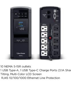 CyberPower CP1000PFCLCD PFC Sinewave UPS System, 1000VA/600W, 10 Outlets, AVR, Mini-Tower, Black 25 71WaIfgHijL