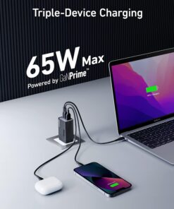 Anker USB C Charger, Anker GaNPrime 65W, 3-Port Fast Compact Foldable Wall Charger for MacBook Pro/Air, iPad Pro, Galaxy S22/S21, HP Spectre, Note 20/10+, iPhone 14/Pro, Pixel, and More Phantom Black 45 71WaMb0g yL