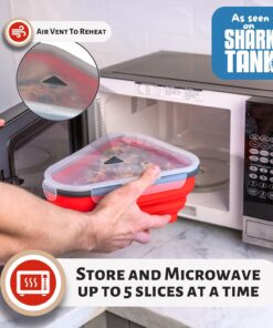 The Perfect Pizza Pack™ - Reusable Pizza Storage Container with 5 Microwavable Serving Trays - BPA-Free Adjustable Pizza Slice Container to Organize & Save Space, Red 1 Pack 26 71WaQ8RgFsL