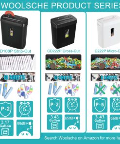 Alternative view of Woolsche Paper Shredder for Home Office, 10-Sheet Strip Cut with 3.17-Gallon Basket, P-2 Security Level, 3-Mode Design Shred CD & Credit Card, Durable&Fast with Jam Proof System (ETL)