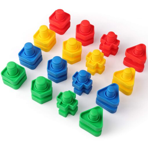 Coogam 32 PCS Jumbo Nuts and Bolts Set Shapes and Colors Matching Toys Occupational Therapy Tools Screw Nut Toy Sorting Building Construction Fine Motor Skills for Kids