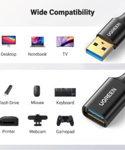 UGREEN USB Extender, USB 3.0 Extension Cable Male to Female USB Cable High-Speed Data Transfer Compatible with Webcam, Gamepad, USB Keyboard, Mouse, Flash Drive, Hard Drive, Oculus VR, Xbox 3 FT 19 71We7TgtSRL