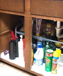 STORAGE MANIAC Under Sink 2 Tier Expandable (Width & Height) Shelf Organizer, Under Sink Organizer and Storage with 10 Removable Steel Panels for Kitchen, Bathroom - from 18.5 to 30 Inches, Silver 23 71WefpeYL