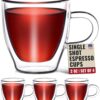 Eparé Glass Espresso Cups - Set of 4 Double Walled Espresso Cups with Handle - 2 oz Single Shot Latte Glasses Cup - Clear Double Insulated Coffee or Cappuccino Mug 28 71WegkbzrCL