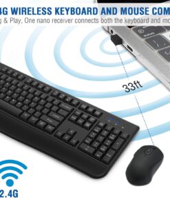 Wireless Keyboard and Mouse Combo, EDJO 2.4G Full-Sized Ergonomic Computer Keyboard with Wrist Rest and 3 Level DPI Adjustable Wireless Mouse for Windows, Mac OS Desktop/Laptop/PC black 27 71WfxJteRbL