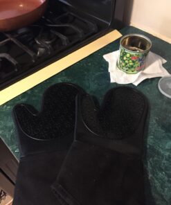 HOMWE Extra Long Professional Silicone Oven Mitt, Oven Mitts with Quilted Liner, Heat Resistant Pot Holders, Flexible Oven Gloves, 1 Pair (Black, 13.7 inch) Black 38 71Wg5LledUL