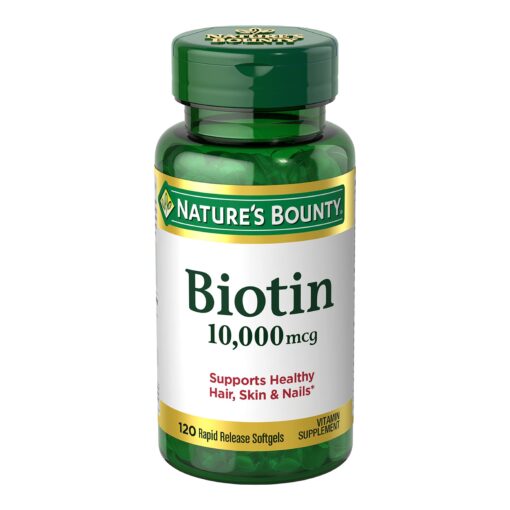 Nature's Bounty Biotin, Supports Healthy Hair, Skin and Nails, 10,000 mcg, Rapid Release Softgels, 120 Ct Unflavored 120 Count (Pack of 1)