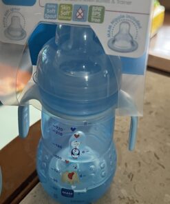 MAM Plastic Trainer Cup (1 Count), Trainer Drinking Cup with Extra-Soft Spout, Spill-Free Nipple, and Non-Slip Handles, for Boys 4+ Months, Eight Ounces, Designs May Vary Blue 30 71WoHP6BSsL