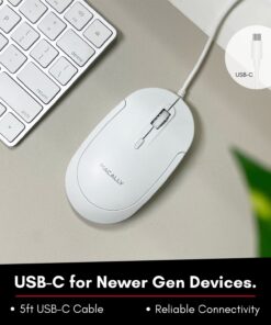 Alternative view of Macally Wired USB C Mouse for Mac and PC - Slim, Quiet, and Reliable - 3 Button Layout, Scroll Wheel, and 4 DPI Mode (800/1200/1600/2400) Type C Mouse for MacBook Pro/Air, iMac, Laptop All White