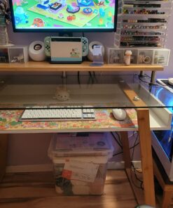 bonVIVO Massimo Small Desk - 43 Inch, Modern Computer Desk for Small Spaces, Living Room, Office and Bedroom - Study Table w/Glass Top and Shelf Space - White White/Glass 43" Desk 38 71WpUQzNEL