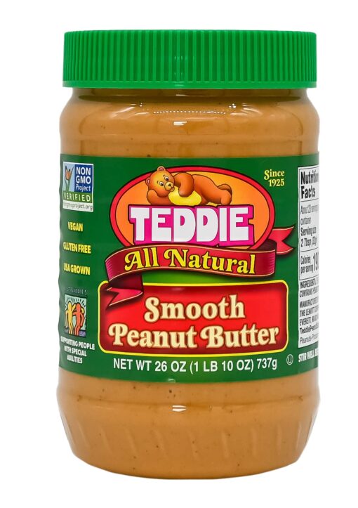 Teddie All Natural Peanut Butter, Smooth 1pk, Gluten Free & Vegan, 26 Ounce Plastic Jar (Smooth, 26 Ounce (Pack of 1)) 26 Ounce (Pack of 3)