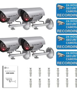WALI Bullet Dummy Fake Surveillance Security CCTV Dome Camera Indoor Outdoor with one LED Light Warning Security Alert Sticker Decals (TC-S4), 4 Packs, Silver 33 71Wqt1YtFIL