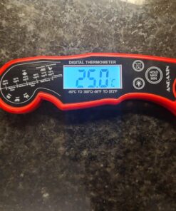 Meat Thermometer Digital for Grilling and Cooking - ANDAXIN Waterproof Ultra-Fast Instant Read Food thermometers with Backlight & Calibration for Kitchen, Deep Fry, BBQ, Grill(Red/Black), LCD Red 31 71Wty07wT5L