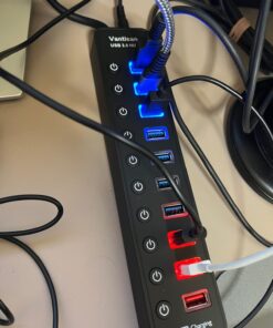 vantisan Powered USB 3.0 hub, 11-Port USB Hub Splitter Extension 7 USB 3.0 Data Ports + 4 Smart Charging Ports with Separate LED On/Off Switches and 12V/3A Power Adapter for USB Devices. black 36 71WudO2sLpL