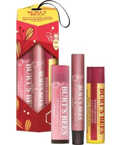 Burt's Bees Christmas Gifts, 3 Lip Care Stocking Stuffers Products, Mistletoe Kiss Set - Pomegranate Moisturizing Lip Balm, Hibiscus Tinted Lip Stain + Balm Duo & Peony Lip Shimmer Oil Stick (3-Pack) 17 71Wui2MhfL