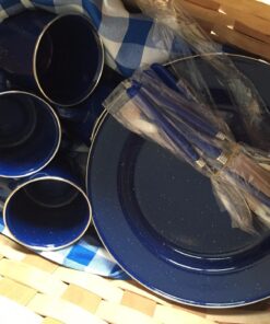 Stansport 24-Piece Enamel Camping Tableware Set Blue 35 71WwvaonHfL