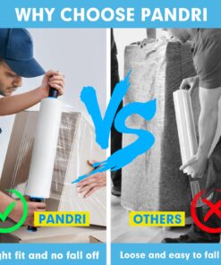 Stretch Film, PANDRI 4 Rolls Stretch Wrap with Handles Industrial Strength, Clear Shrink Wrap, Plastic Wrap for Moving Pallet Wrap, 15" x 1200 Ft Per Roll, 60 Ga, 2 Handles 16 71Wyj1s8A7L