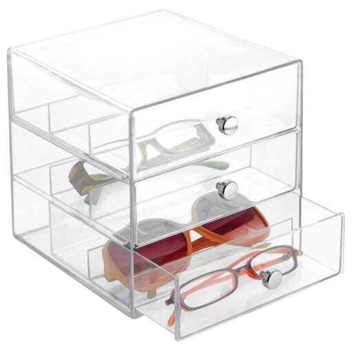 iDesign Plastic Divided 3-Drawer Vanity & Countertop Organizer – 7" x 6.5" x 6.5”, Clear 3 Drawer