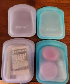 Stasher Reusable Silicone Storage Bag, Food Storage Container, Microwave and Dishwasher Safe, Leak-free, Pocket 2-Pack, Clear + Aqua 2 Pack 45 71X07emYLFL