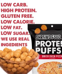 Shrewd Food Protein Puffs, Low Carb Cheese Pizza Puffs, High Protein Crunch, Keto Friendly Snack, Savory Protein Chip, 14g Protein Per Serving, 2g Carbs, Brick Oven Pizza, 8 Pack 24 71X0vYovEL