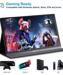 KYY Portable Monitor 15.6inch 1080P FHD USB-C, HDMI Computer Display HDR IPS Gaming Monitor w/Premium Smart Cover & Screen Protector, Speakers, for Laptop PC MAC Phone PS4 Xbox Switch 26 71X1EeCTanL