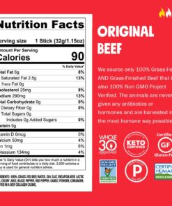 Alternative view of CHOMPS Grass Fed Original Beef Jerky Snack Sticks, Keto, Paleo, Whole30 Approved, Non-GMO, Gluten Free, Sugar Free, Allergy Friendly Snack, High Protein, 90 Calorie Snack, 27.6oz Pack