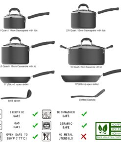 Amazon Basics Hard Anodized Non-Stick 12-Piece Cookware Set, Black - Pots, Pans and Utensils 10 71X3DSlMy7L