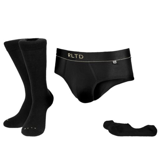 Men's Cotton Briefs with Free Matching Dress Socks and No-Show Socks 3 Piece Set TheMaxisms Black L