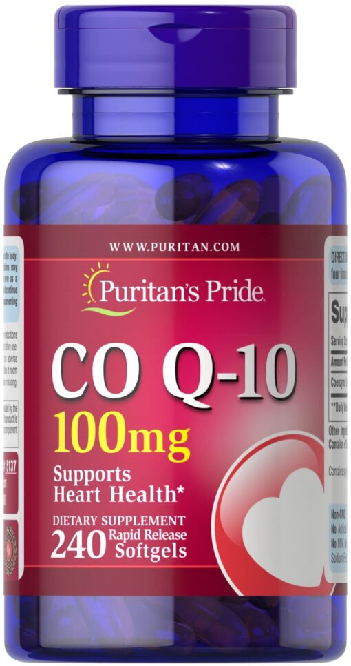 Puritan's Pride CoQ10 100mg, Supports Heart Health, 240 Rapid Release Softgels 240 Count (Pack of 1)