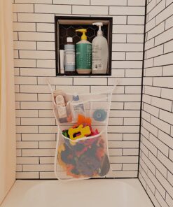 Original Tub Cubby Bath Toy Storage - Hanging Bath Toy Holder, with Suction & Adhesive Hooks, 14"x20" Mesh Net Shower Caddy for Kids Bathroom Decor, Bedroom & Car Toy Organizer - Bonus Hooks Original Tub Cubby 29 71X5geLBo3L