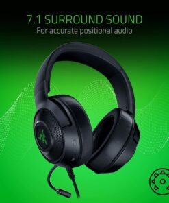 Alternative view of Razer Kraken X USB Ultralight Gaming Headset: 7.1 Surround Sound - Lightweight Frame - Green Logo Lighting - Integrated Audio Controls - Bendable Cardioid Microphone - for PC - Classic Black Green Lighting Only