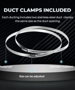 iPower GLDUCT8X25C 8 inch 25 feet Non-Insulated Flex Air Aluminum Foil Ducting Dryer Vent Hose for HVAC Ventilation with 2 Clamps, 8", Silver 8 in 25 ft 1 Pack 12 71XBfph3mWL 1