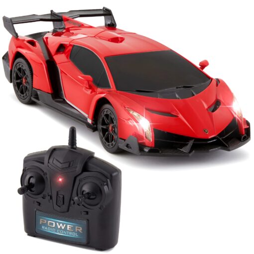 Best Choice Products 1:24 Scale Kids Licensed RC Lamborghini Veneno Car, Head and Taillights - Red