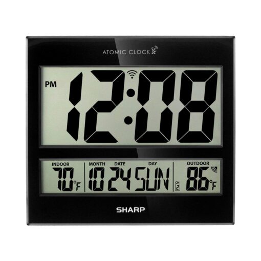 SHARP Atomic Clock - Atomic Accuracy - Never Needs Setting! - Jumbo 3" Easy to Read Numbers - Indoor/Outdoor Temperature Display with Wireless Outdoor Sensor - Battery Powered - Easy Set-Up!!